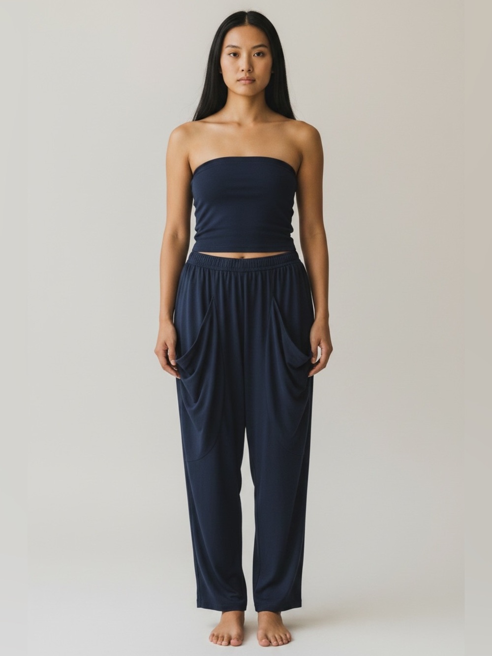 Anthropologie Zeaberg Navy Draped bubble Pocket lagen look barrel Lounge pant S